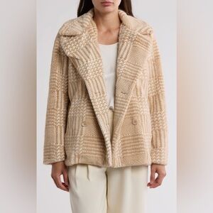 Elie Tahari Faux Fur Double Breasted Coat